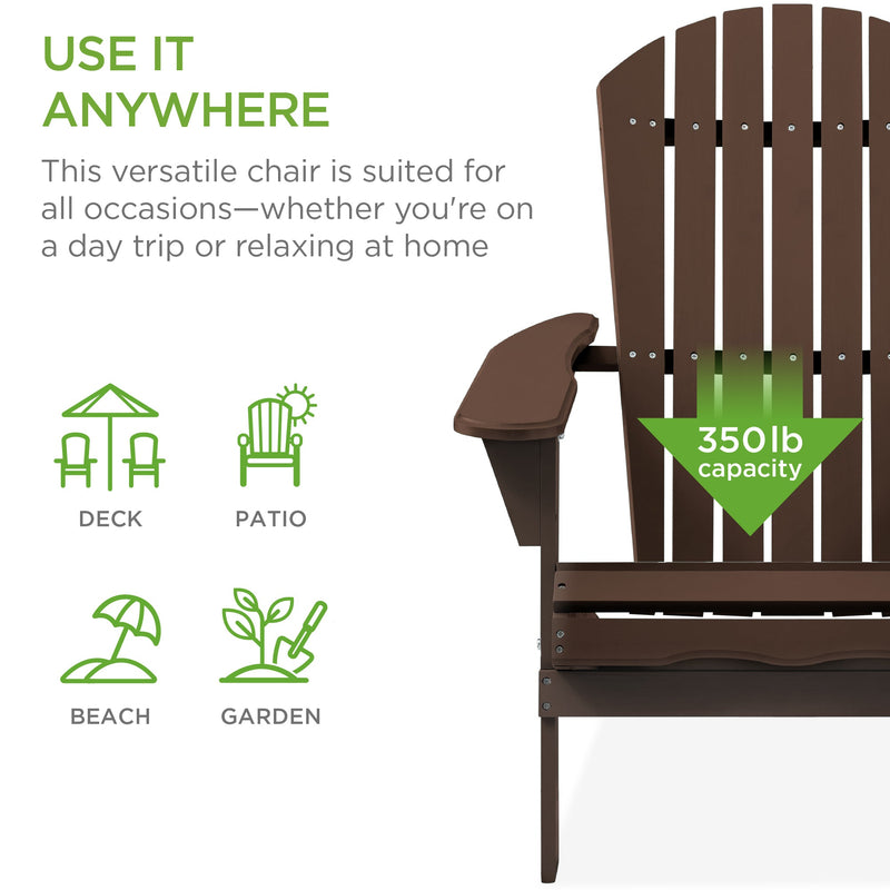 Folding Wooden Adirondack Chair, Accent Furniture w/ Natural Woodgrain - Kivo Store