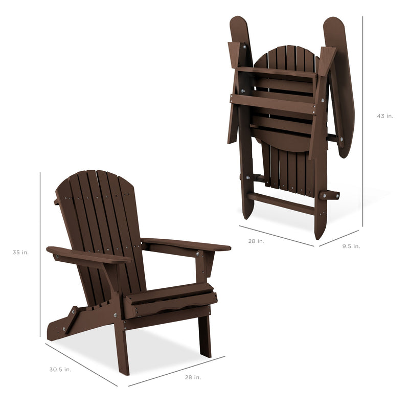 Folding Wooden Adirondack Chair, Accent Furniture w/ Natural Woodgrain - Kivo Store