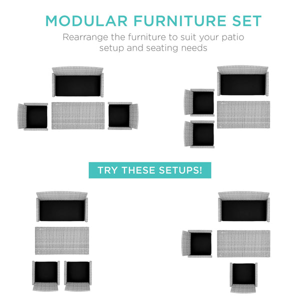 4-Piece Outdoor Wicker Conversation Patio Set w/ 4 Seats, Glass Table Top - Kivo Store
