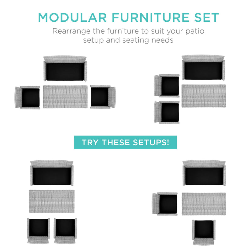 4-Piece Outdoor Wicker Conversation Patio Set w/ 4 Seats, Glass Table Top - Kivo Store