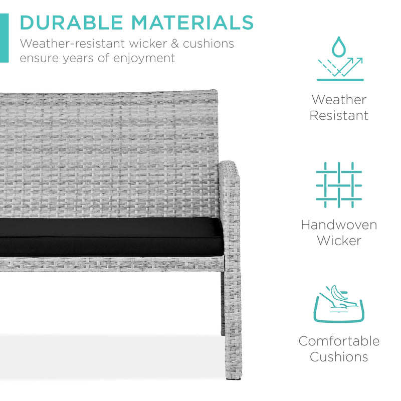 4-Piece Outdoor Wicker Conversation Patio Set w/ 4 Seats, Glass Table Top - Kivo Store