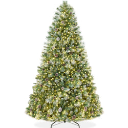 Pre-Lit Frosted Artificial Scotch Pine Christmas Tree w/ Metal Stand