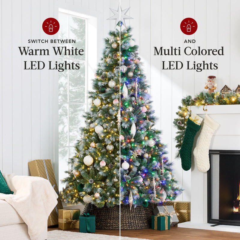 Pre-Lit Frosted Artificial Scotch Pine Christmas Tree w/ Metal Stand