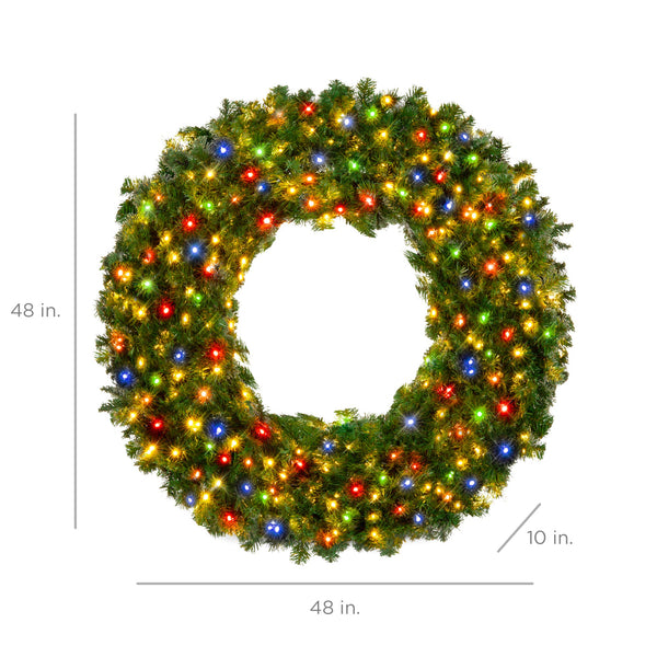Pre-Lit Artificial Fir Christmas Wreath w/ Multicolor LED Lights, PVC Tips - Kivo Store