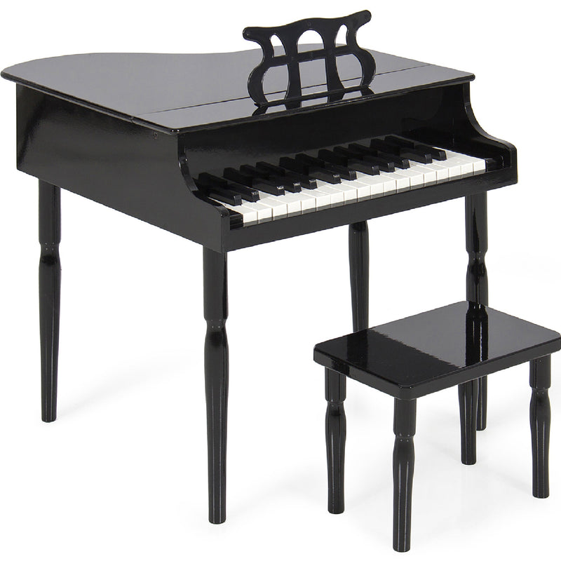 Kids Mini Wooden Grand Piano w/ Lid, Bench, Music Rack, Song Book, Stickers