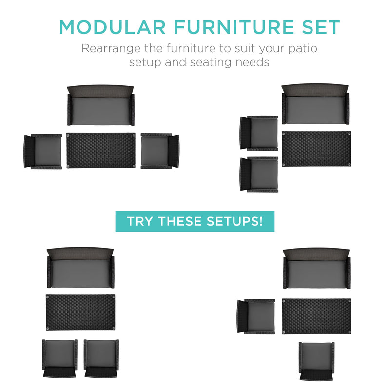 4-Piece Outdoor Wicker Conversation Patio Set w/ 4 Seats, Glass Table Top - Kivo Store