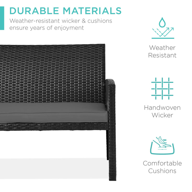 4-Piece Outdoor Wicker Conversation Patio Set w/ 4 Seats, Glass Table Top - Kivo Store