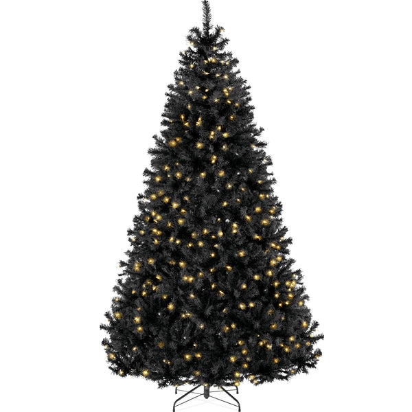Pre-Lit Artificial Black Christmas Tree w/ Incandescent Lights, Metal Stand