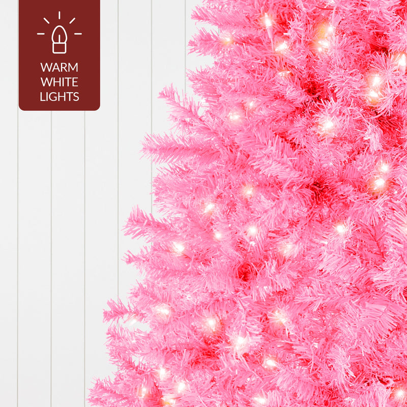 Pre-Lit Artificial Pink Christmas Tree w/ Incandescent Lights, Metal Stand