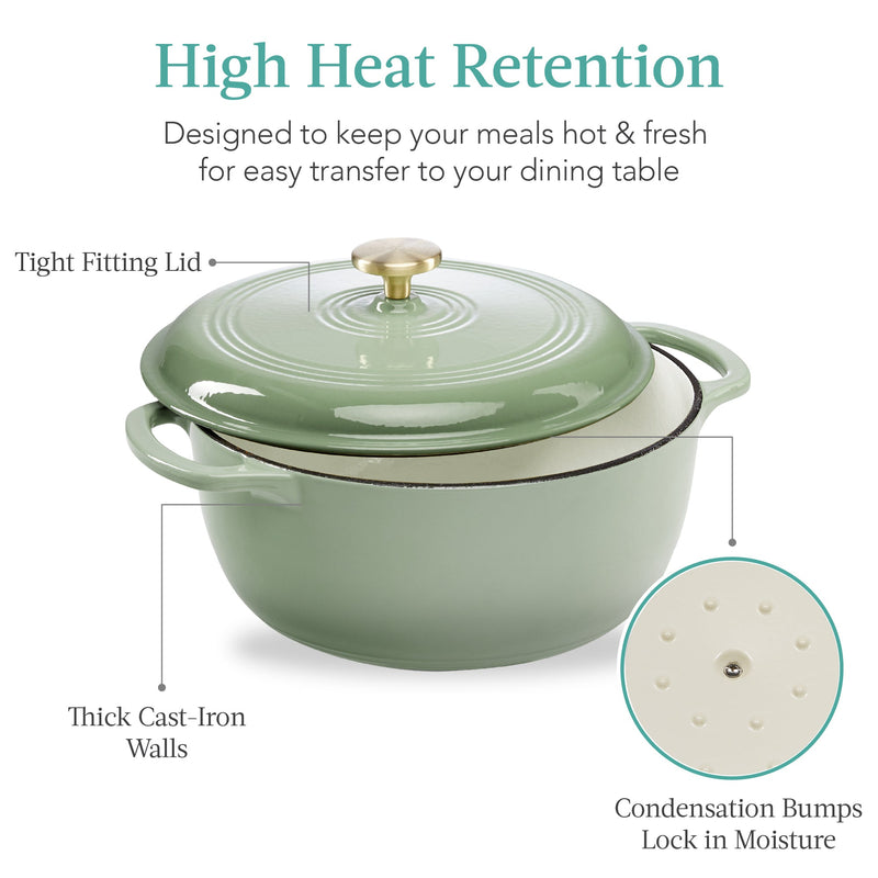 Cast-Iron Dutch Oven Kitchen Cookware w/ Enamel, Handles - 6qt - Kivo Store