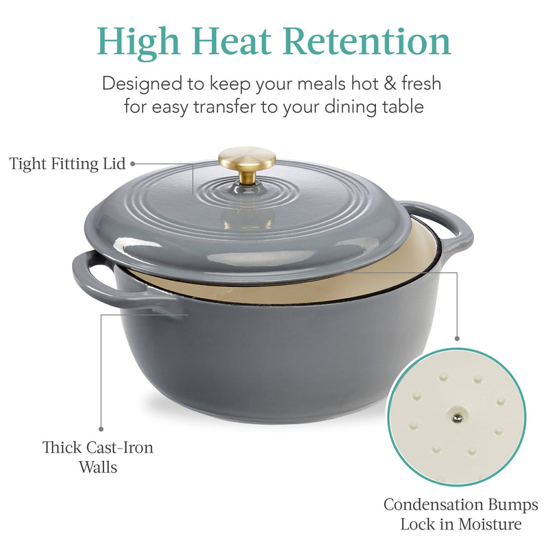 Cast-Iron Dutch Oven Kitchen Cookware w/ Enamel, Handles - 6qt - Kivo Store