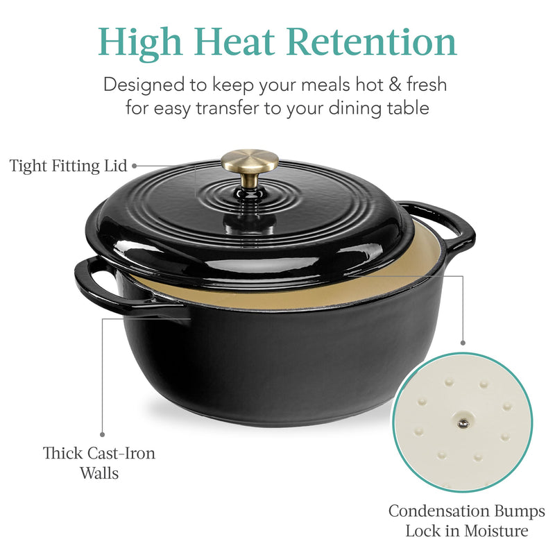 Cast-Iron Dutch Oven Kitchen Cookware w/ Enamel, Handles - 6qt - Kivo Store