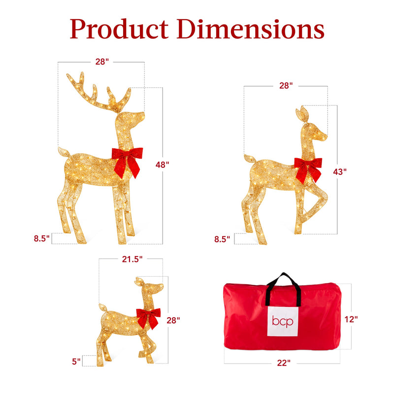 3-Piece Lighted Christmas Deer Set Outdoor Decor with 175 LED Lights