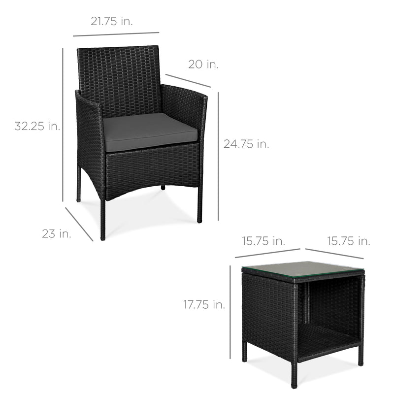 3-Piece Outdoor Patio Wicker Bistro Set w/ Side Storage Table - Kivo Store