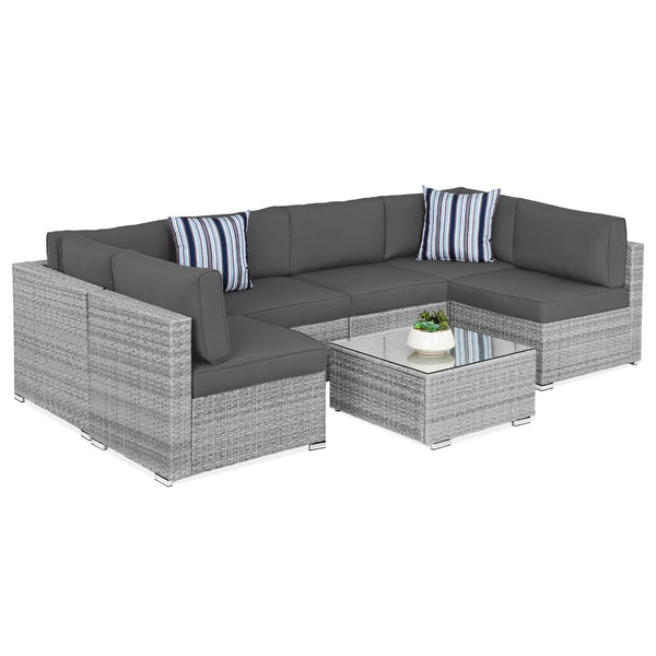 7-Piece Modular Wicker Sectional Conversation Set w/ 2 Pillows, Cover - Kivo Store