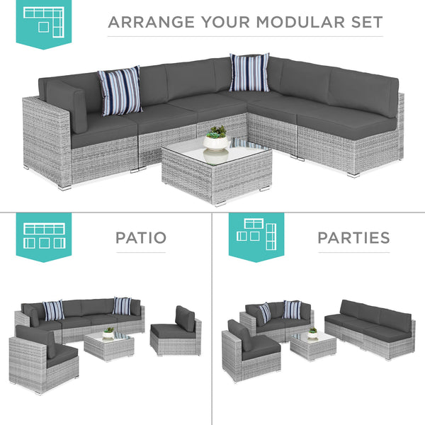 7-Piece Modular Wicker Sectional Conversation Set w/ 2 Pillows, Cover - Kivo Store