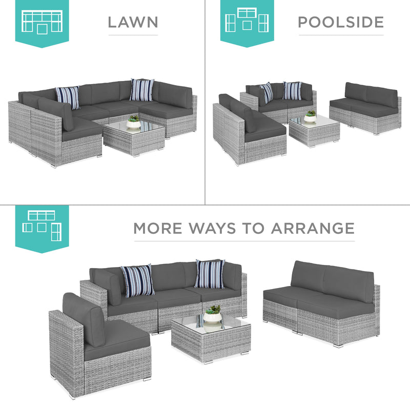 7-Piece Modular Wicker Sectional Conversation Set w/ 2 Pillows, Cover - Kivo Store