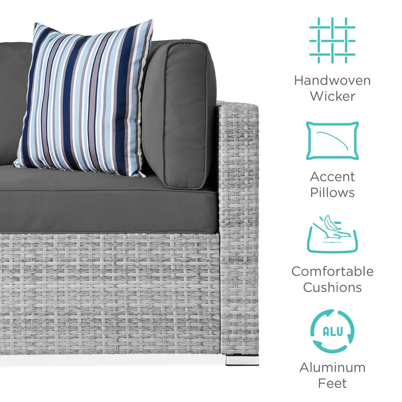 7-Piece Modular Wicker Sectional Conversation Set w/ 2 Pillows, Cover - Kivo Store