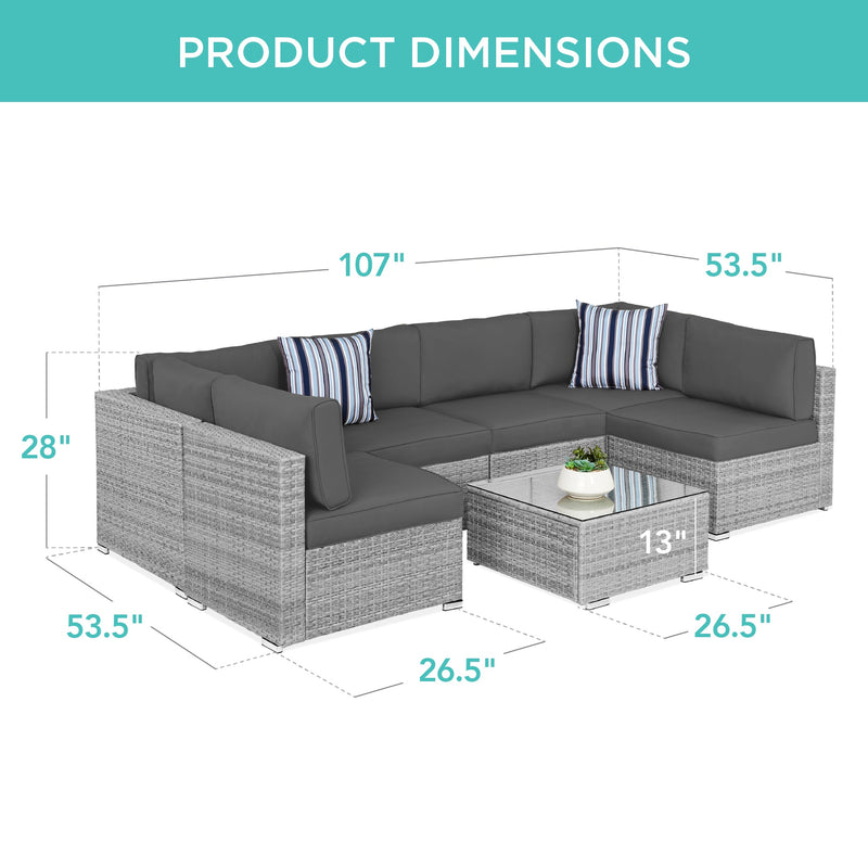 7-Piece Modular Wicker Sectional Conversation Set w/ 2 Pillows, Cover - Kivo Store
