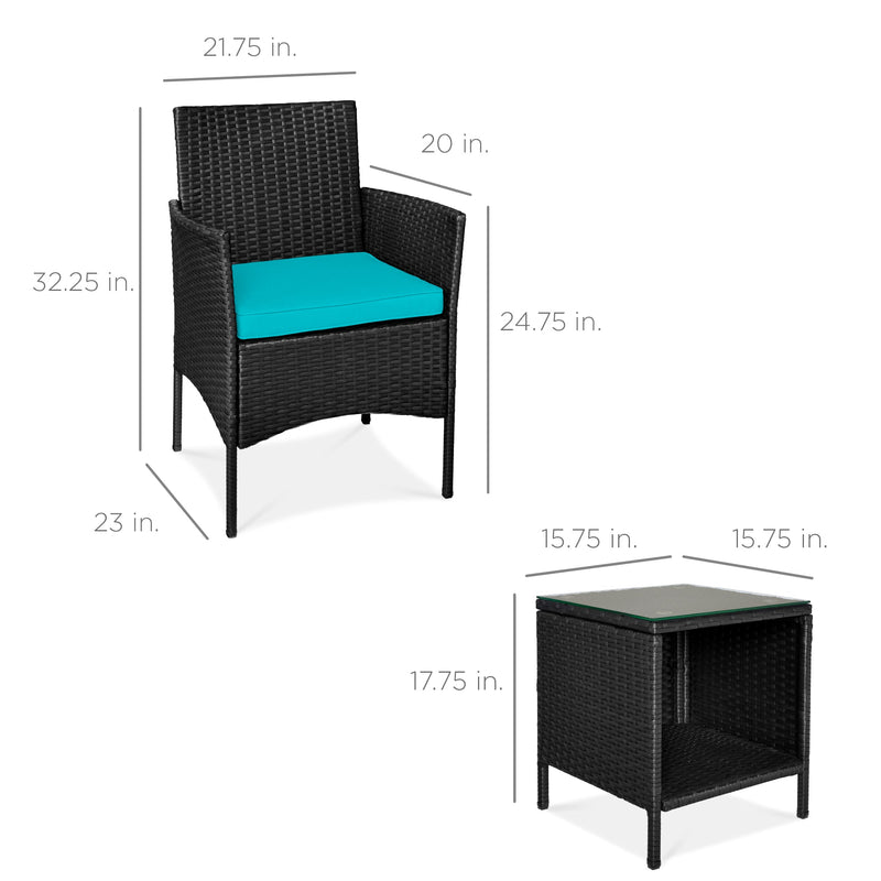 3-Piece Outdoor Patio Wicker Bistro Set w/ Side Storage Table - Kivo Store
