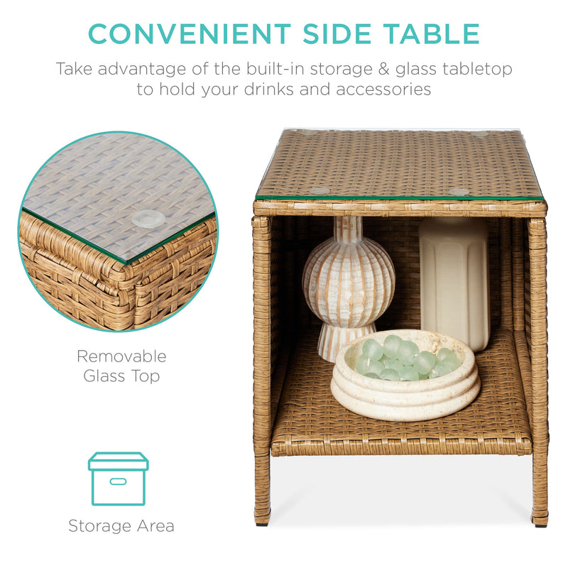 3-Piece Outdoor Patio Wicker Bistro Set w/ Side Storage Table - Kivo Store