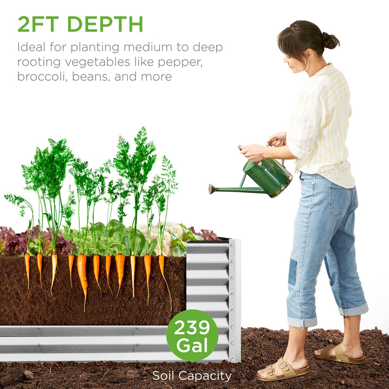 Outdoor Metal Raised Garden Bed for Vegetables, Flowers, Herbs - 8x2x2ft