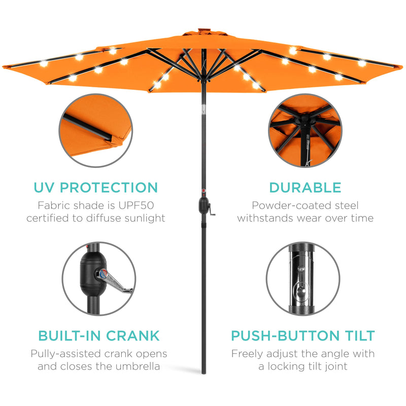 Solar LED Lighted Patio Umbrella w/ Tilt Adjustment, UV-Resistant - 10ft - Kivo Store