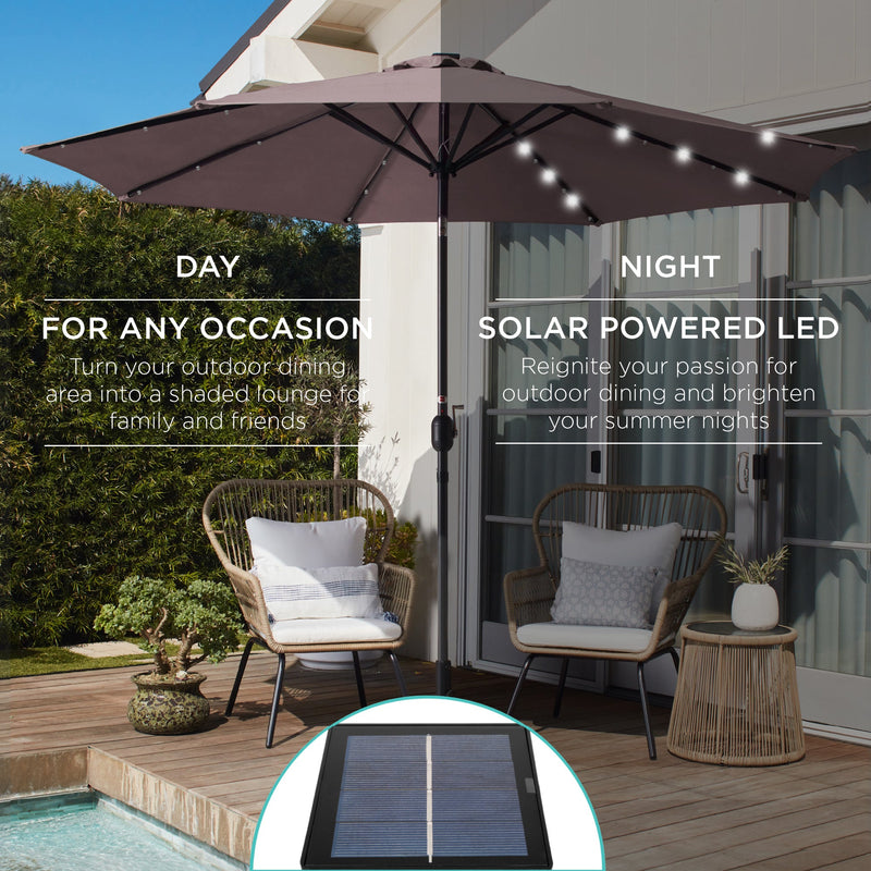 Solar LED Lighted Patio Umbrella w/ Tilt Adjustment, UV-Resistant - 10ft - Kivo Store