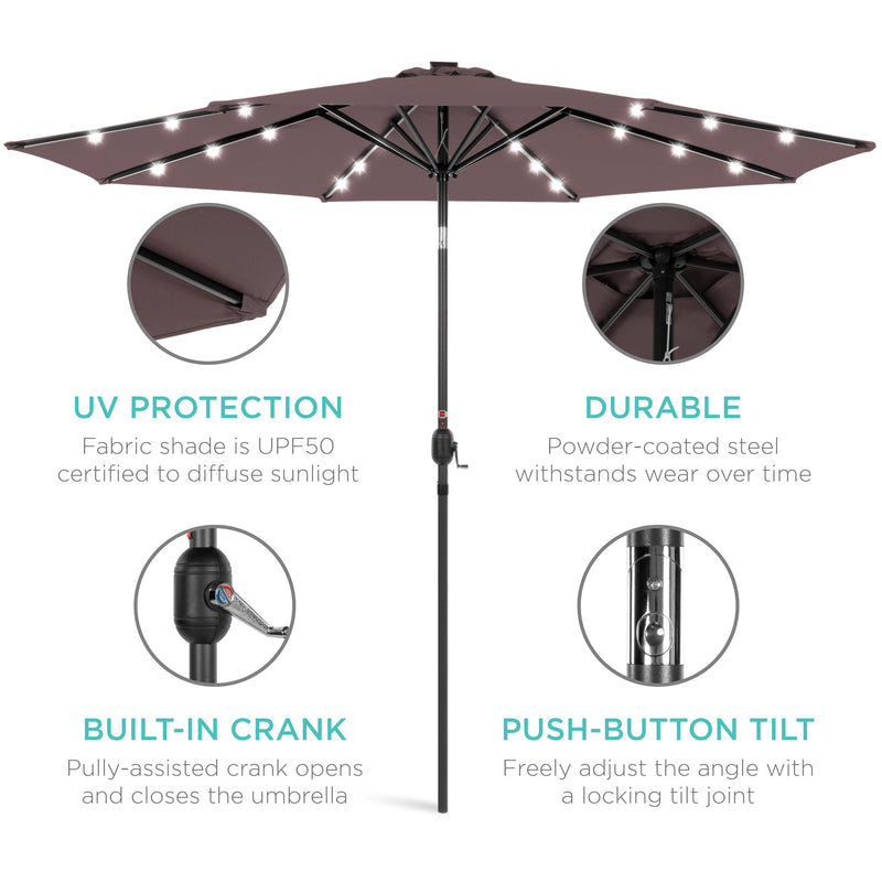 Solar LED Lighted Patio Umbrella w/ Tilt Adjustment, UV-Resistant - 10ft - Kivo Store
