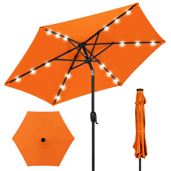 Outdoor Solar Patio Umbrella w/ Push Button Tilt, Crank Lift - 7.5ft - Kivo Store