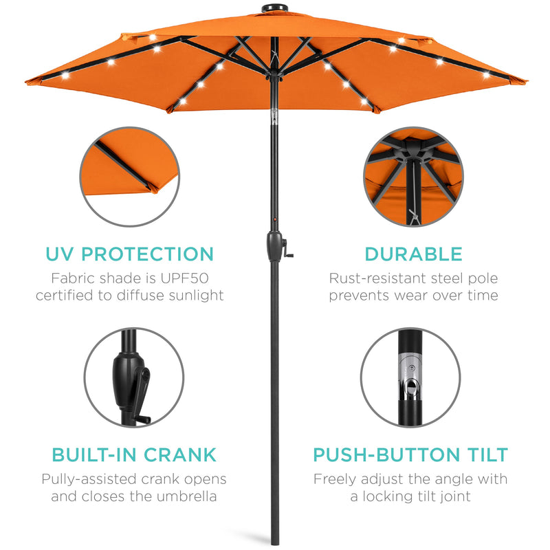 Outdoor Solar Patio Umbrella w/ Push Button Tilt, Crank Lift - 7.5ft - Kivo Store