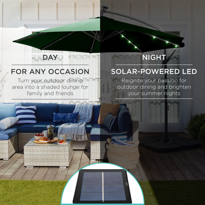 Solar LED Offset Hanging Patio Umbrella w/ Crank Tilt Adjustment - 10ft - Kivo Store