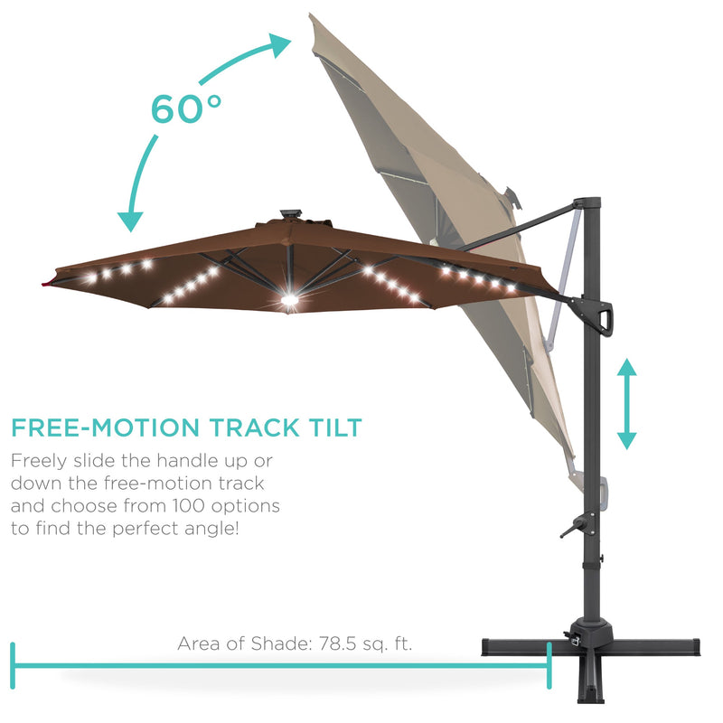 360-Degree Solar LED Cantilever Offset Patio Umbrella w/ Tilt - 10ft - Kivo Store