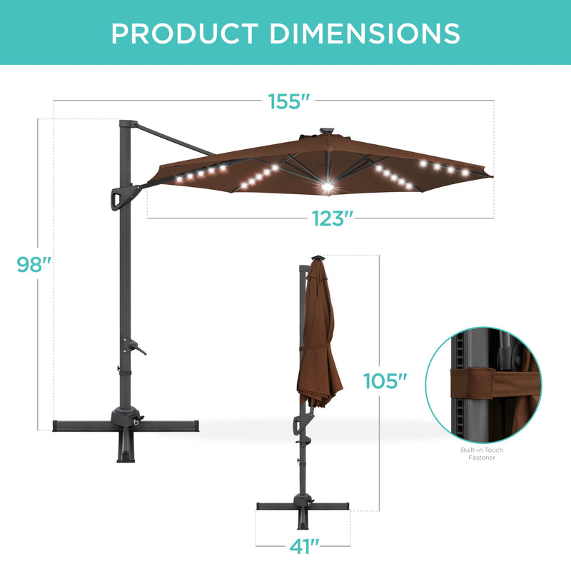 360-Degree Solar LED Cantilever Offset Patio Umbrella w/ Tilt - 10ft - Kivo Store