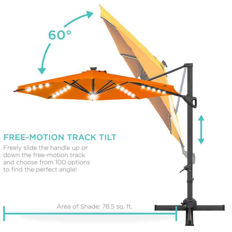 360-Degree Solar LED Cantilever Offset Patio Umbrella w/ Tilt - 10ft - Kivo Store