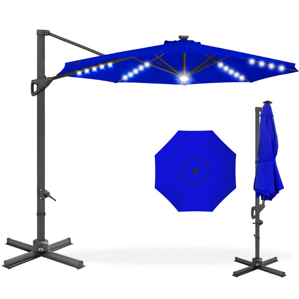 360-Degree Solar LED Cantilever Offset Patio Umbrella w/ Tilt - 10ft - Kivo Store