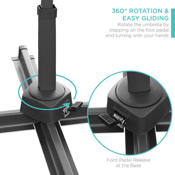 360-Degree Solar LED Cantilever Offset Patio Umbrella w/ Tilt - 10ft - Kivo Store