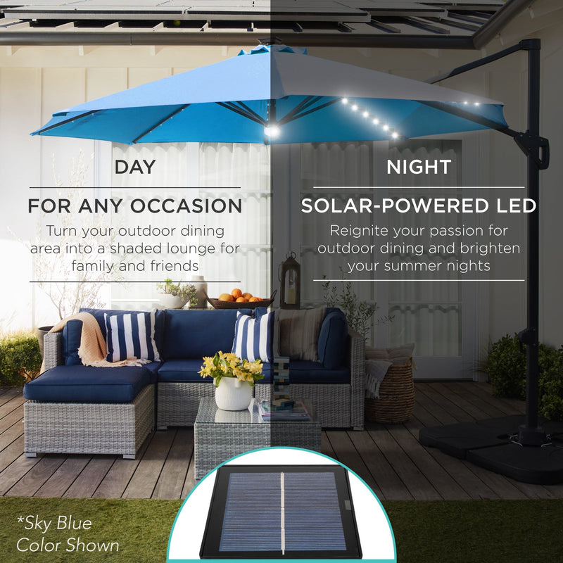 360-Degree Solar LED Cantilever Offset Patio Umbrella w/ Tilt - 10ft - Kivo Store