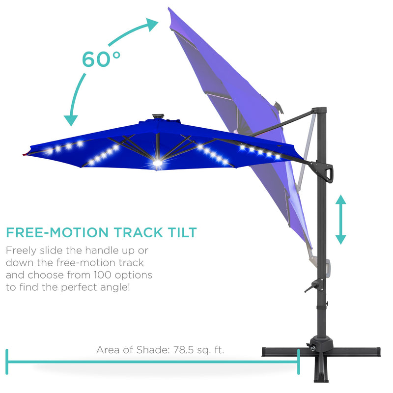 360-Degree Solar LED Cantilever Offset Patio Umbrella w/ Tilt - 10ft - Kivo Store