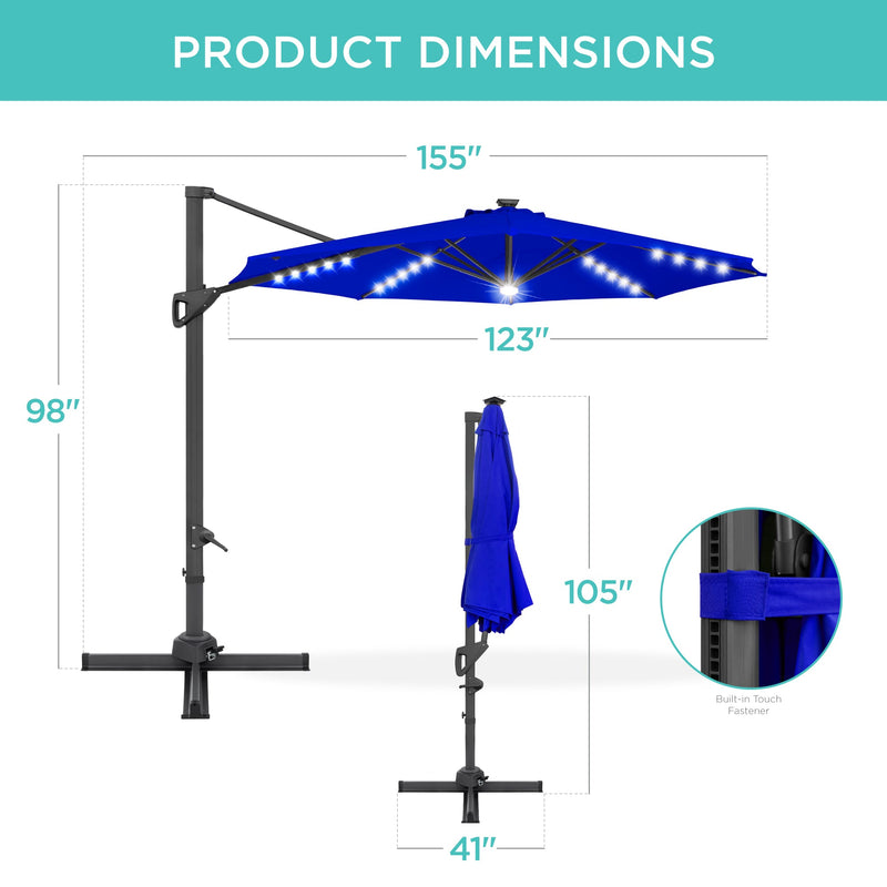 360-Degree Solar LED Cantilever Offset Patio Umbrella w/ Tilt - 10ft - Kivo Store