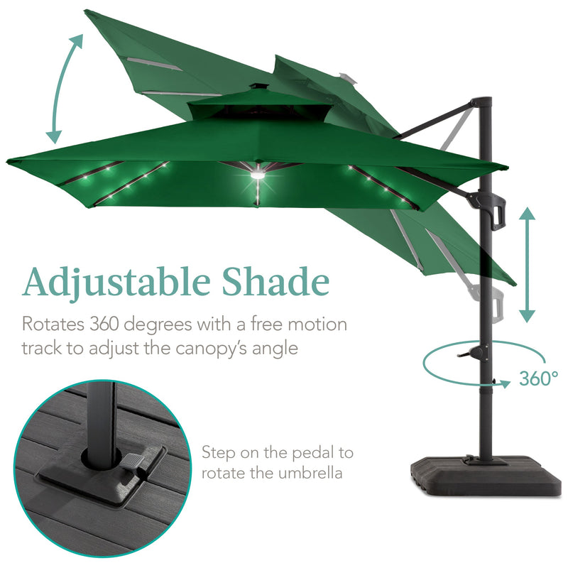 2-Tier Square LED Cantilever Offset Umbrella w/ 360 Rotation, Base - 10x10ft - Kivo Store