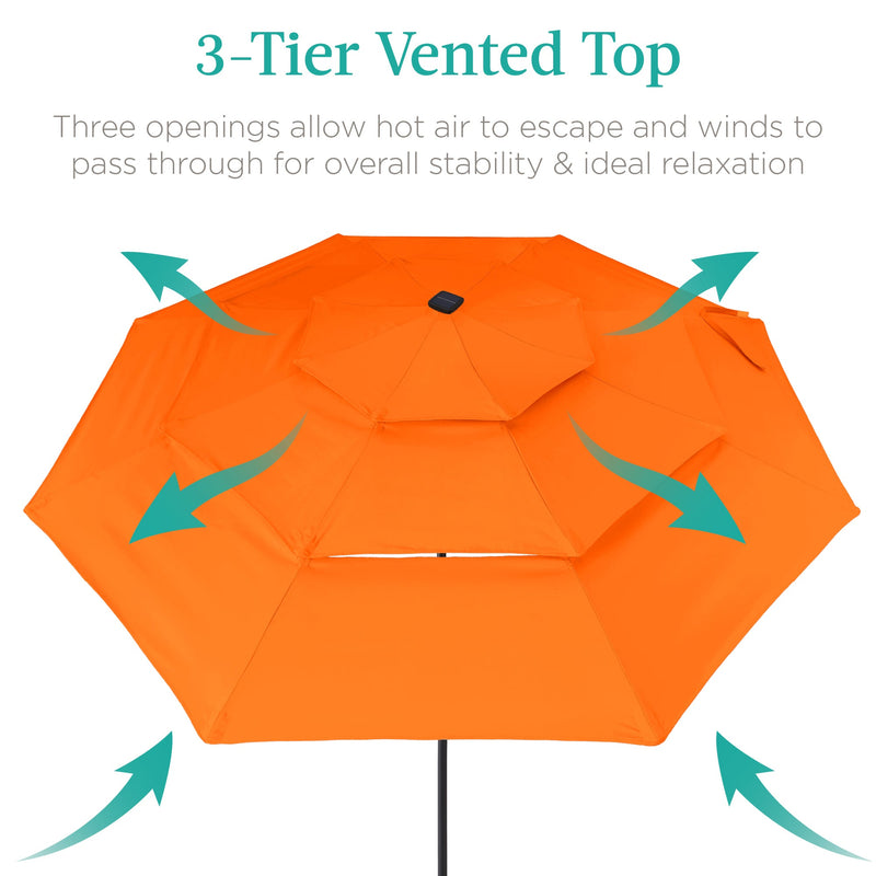 3-Tier Solar Patio Umbrella w/ LED Lights, Tilt Adjustment, Crank - 10ft - Kivo Store
