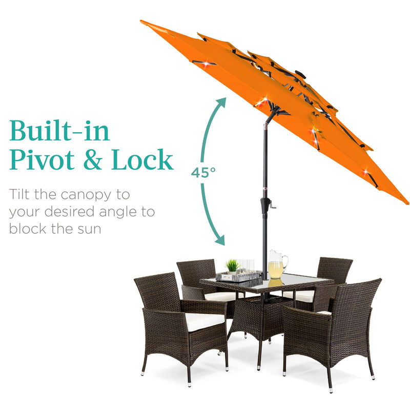 3-Tier Solar Patio Umbrella w/ LED Lights, Tilt Adjustment, Crank - 10ft - Kivo Store