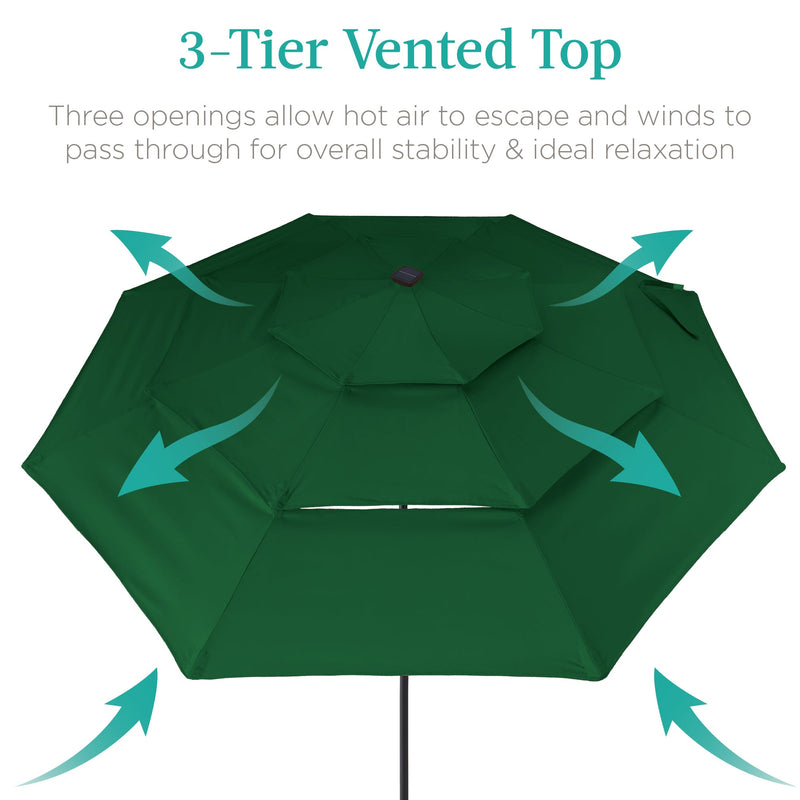 3-Tier Solar Patio Umbrella w/ LED Lights, Tilt Adjustment, Crank - 10ft - Kivo Store