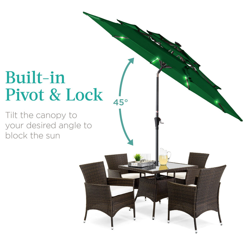 3-Tier Solar Patio Umbrella w/ LED Lights, Tilt Adjustment, Crank - 10ft - Kivo Store