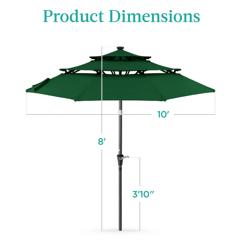 3-Tier Solar Patio Umbrella w/ LED Lights, Tilt Adjustment, Crank - 10ft - Kivo Store