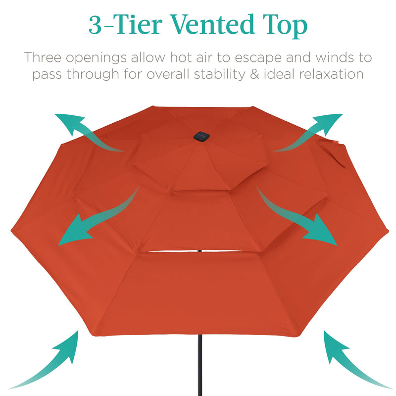 3-Tier Solar Patio Umbrella w/ LED Lights, Tilt Adjustment, Crank - 10ft - Kivo Store