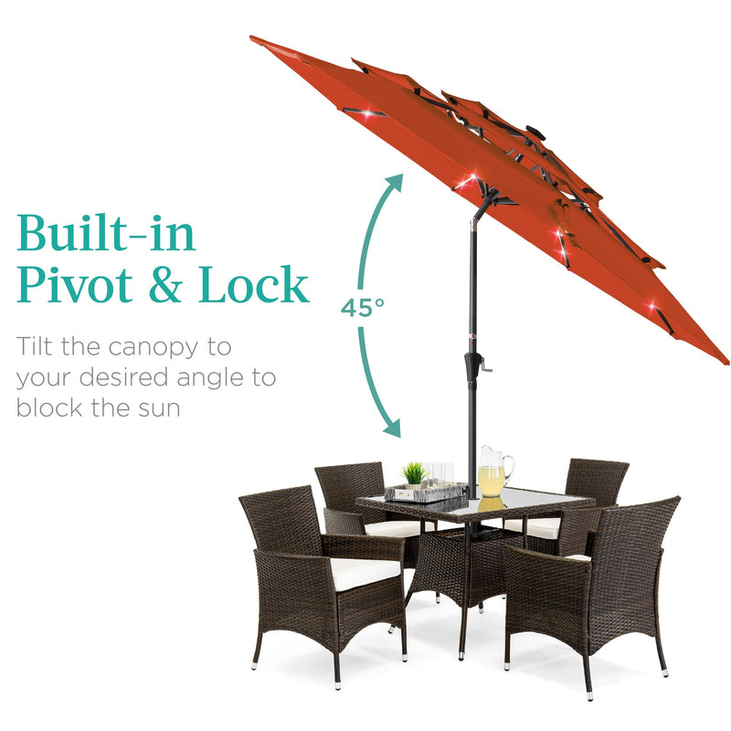 3-Tier Solar Patio Umbrella w/ LED Lights, Tilt Adjustment, Crank - 10ft - Kivo Store