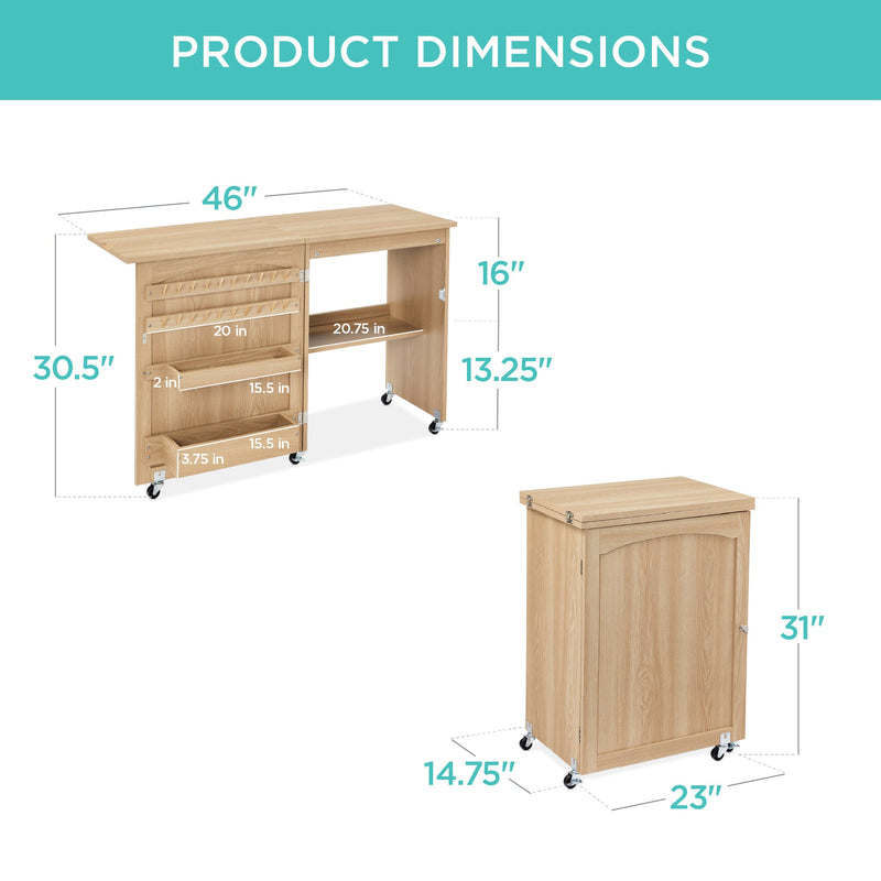 Folding Sewing Table Multipurpose Craft Station & Side Table w/ Wheels - Kivo Store