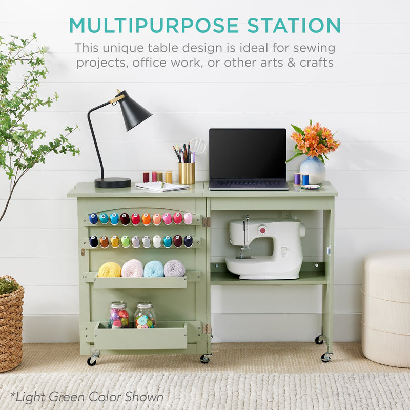 Folding Sewing Table Multipurpose Craft Station & Side Table w/ Wheels - Kivo Store